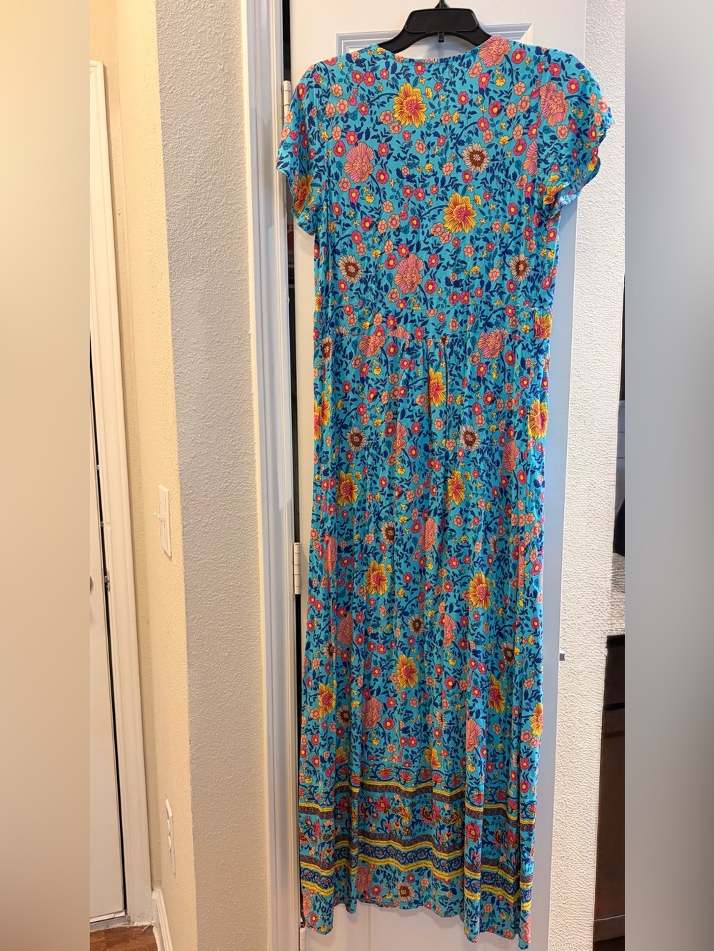 Floral Wrap Maxi Dress in Turquoise - Women's Summer Maxi - Picture 6 of 12